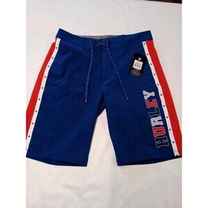 Boys Hurley Board Shorts Size‎ 28 Red White Blue Theme New With Tags